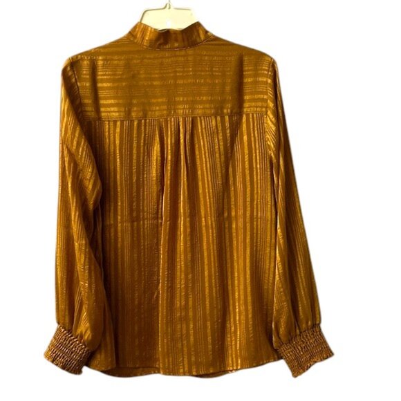 Soft Surroundings Golden Striped Blouse Long Sleeves V-Neck - Picture 6 of 11